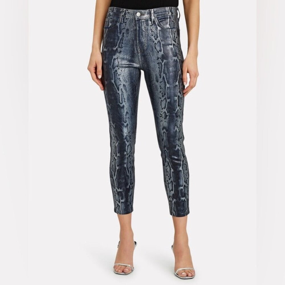 NWT L’AGENCE USA Made 🇺🇸MARGOT High Rise Skinny Neptune Snake Foil Pants Sz 24